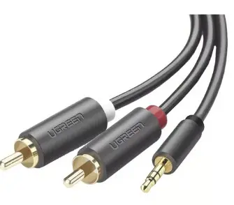 Cable Adaptador de 3.5mm Macho a 2 RCA Macho / 3 Metros / Color Gris / Blindaje Múltiple / ABS / Alta Calidad